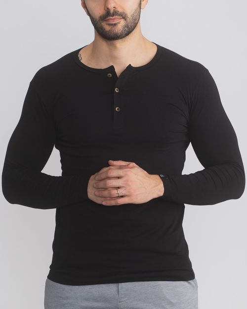 Camiseta Henley Manga Longa New Old Preta