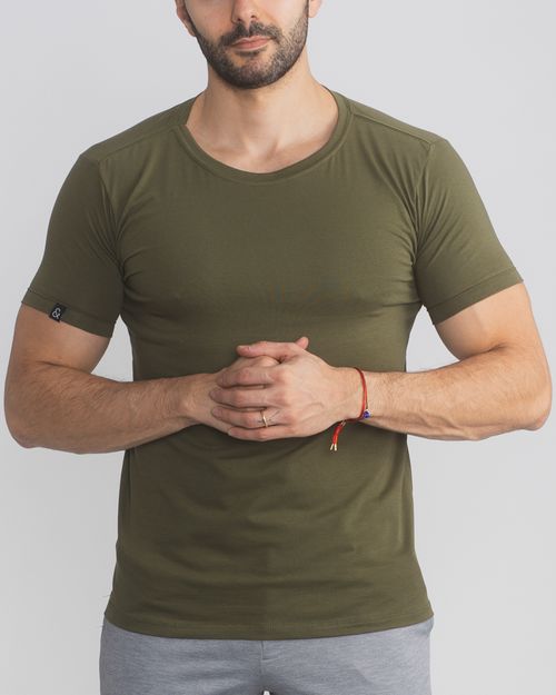 Camiseta Masculina New Old Básica Gola Careca Verde Militar