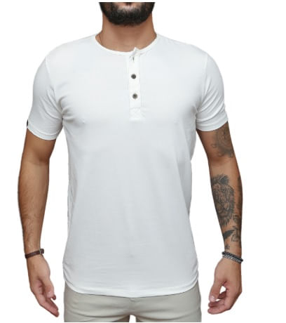 Camiseta Henley Manga Curta New Old Branca