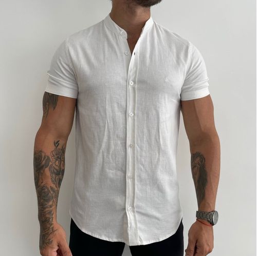Camisa New Old Linho Gola Padre Branca