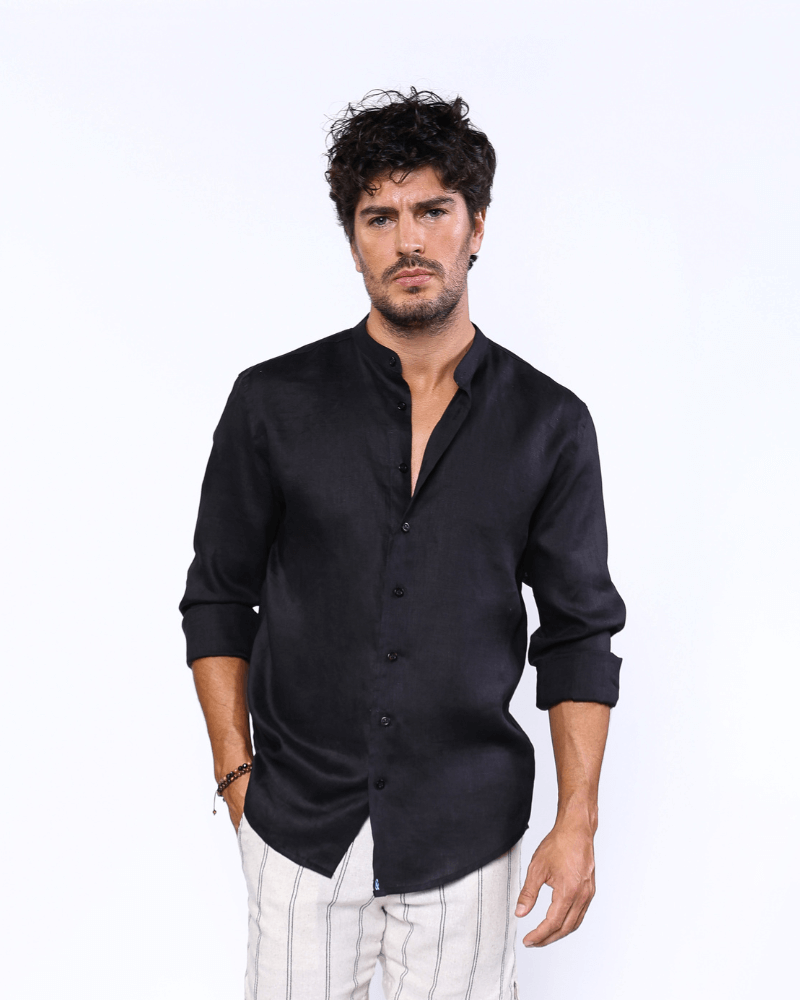 Camisa Social Masculina Gola Padre Linho Premium Moda Luxo