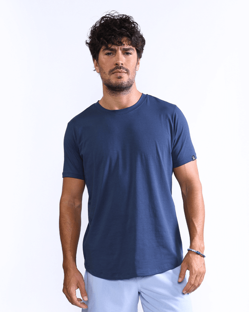 Camiseta Masculina New Old Gola Careca Curved Azul Marinho