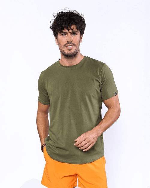 Camiseta Masculina New Old Gola Careca Curved Verde Militar