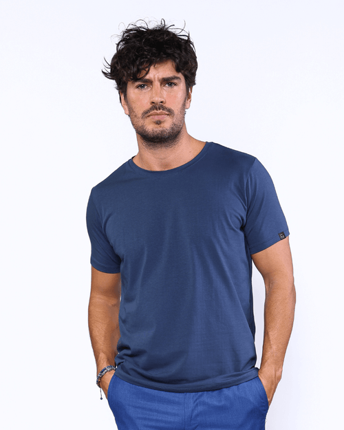 Camiseta Masculina New Old Básica Gola Careca Azul Marinho