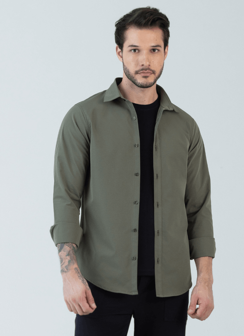 Camisa Casual Masculina Amsterdã Verde Militar