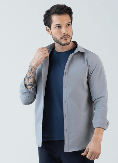 Camisa Casual Masculina Amsterdã Cinza