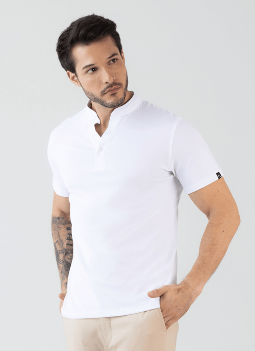 Camiseta Masculina Gola Mao Piquet Manga Curta Branco
