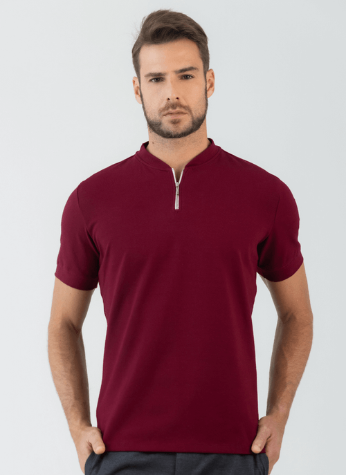 Camiseta Masculina Gola Zíper Turim Vinho