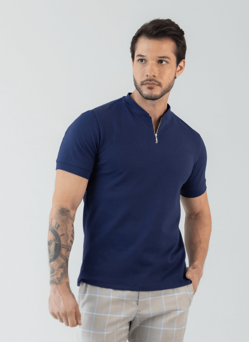 Camiseta Masculina Gola Zíper Turim Marinho