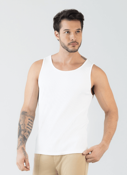 Camiseta Regata Masculina Canelada Reta Off White