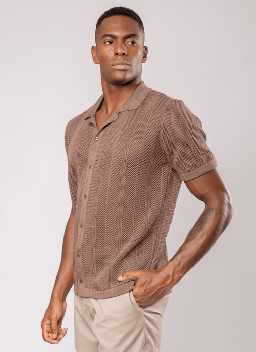 Camisa Tricot Masculina Mira Mar Caqui