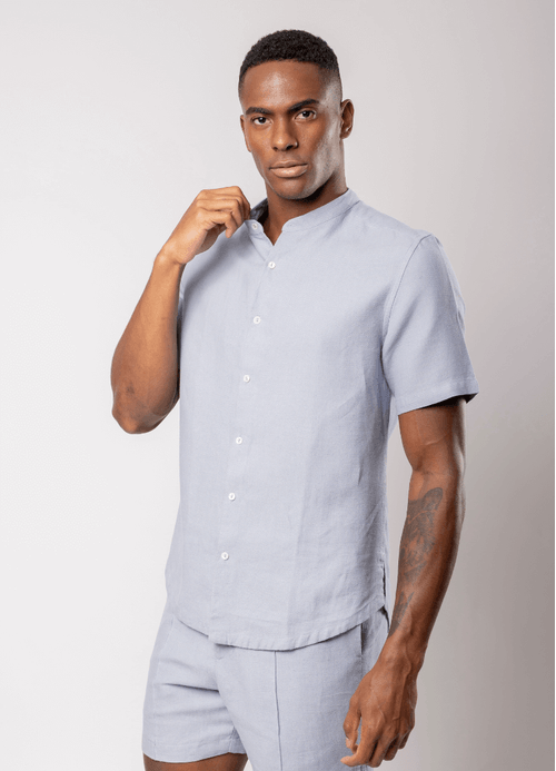 Camisa Masculina Linho Vernazza Azul