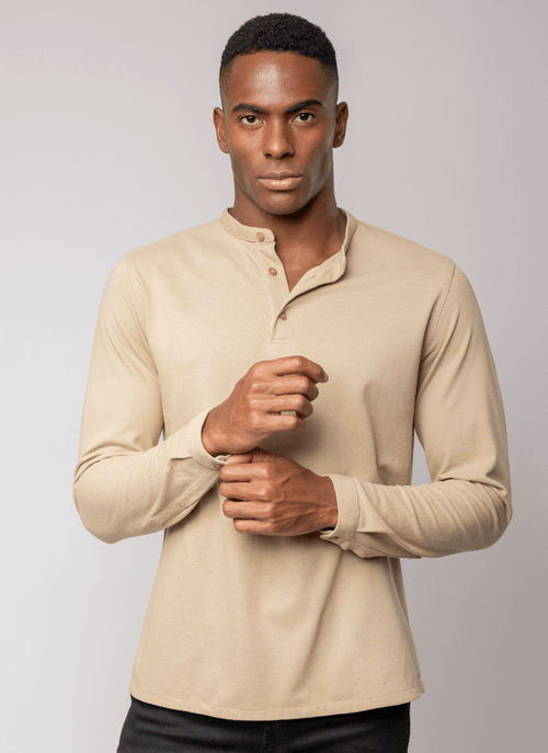 Camiseta Masculina ML Mao Minimal Bege