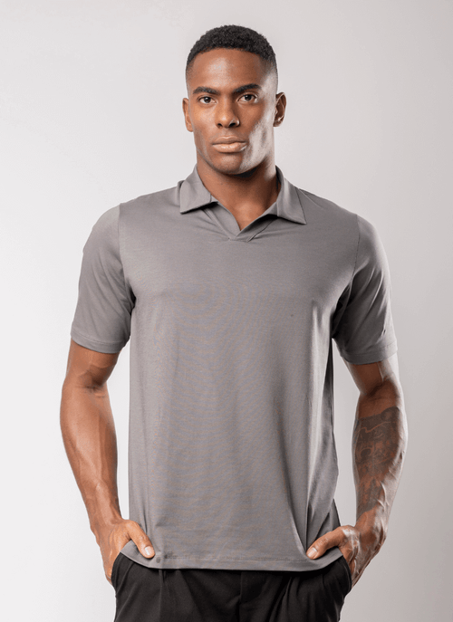 Camiseta Polo Masculina Gola V Recortes Fusion Chumbo