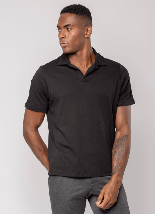 Camiseta Polo Masculina Gola V Recortes Fusion Preto