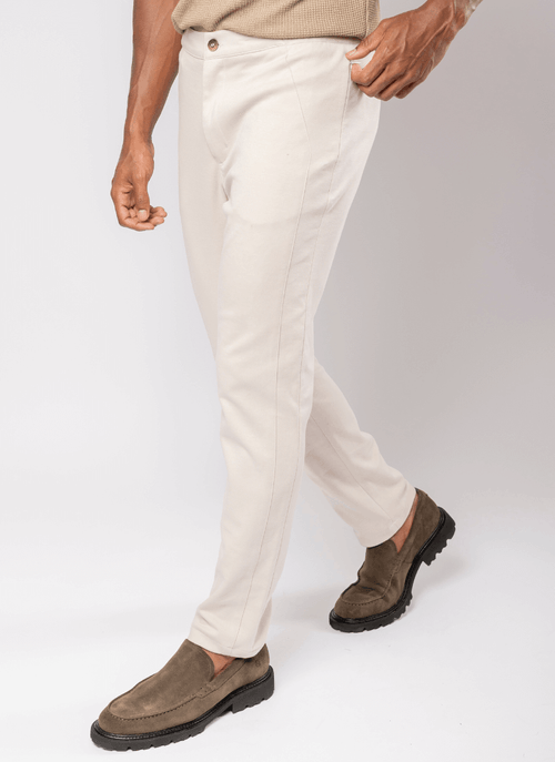 Calça Masculina Recortes Vertical Bege