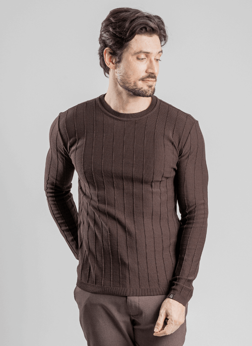 Camiseta Tricot Masculina ML Trace Marrom