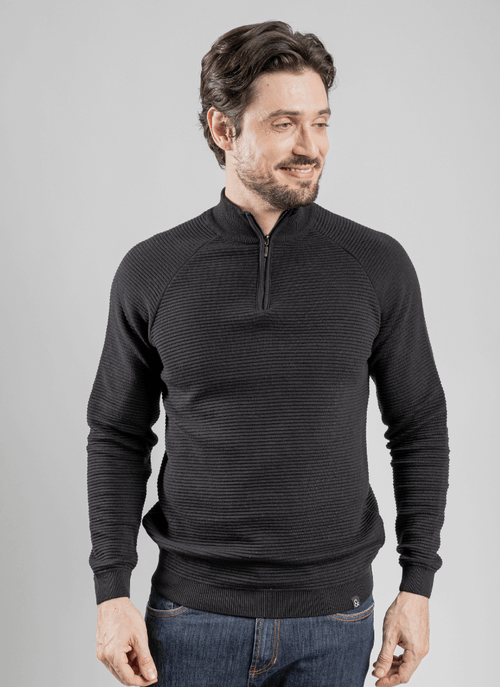 Blusa Tricot Masculina Gola Ziper Drift Preto