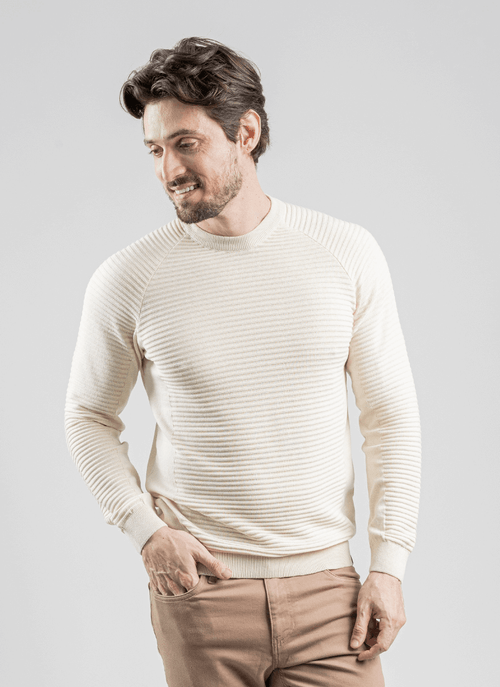 Blusa Masculina Tricot Stripe Off White