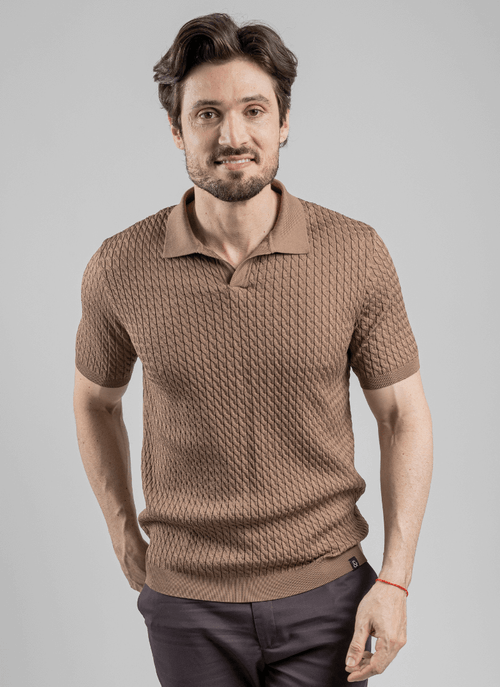 Camiseta Polo Masculina Tricot Track Marrom