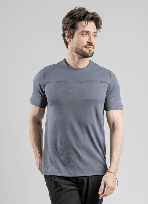 Camiseta Masculina Bolso Suedine Confort Cinza