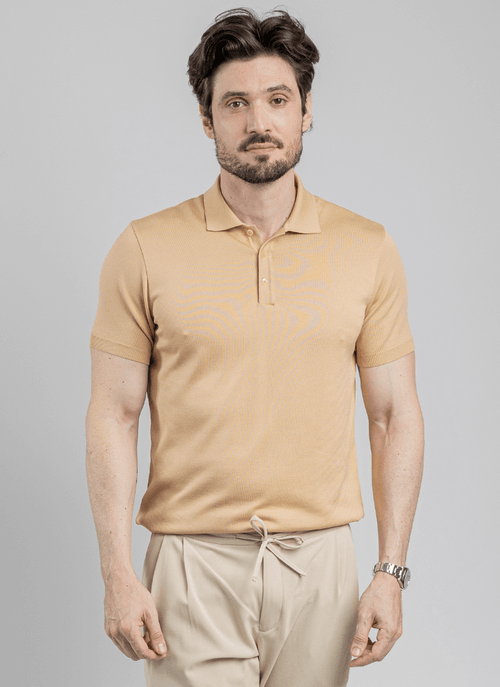 Camiseta Polo Masculina Tricot Vibe Bege