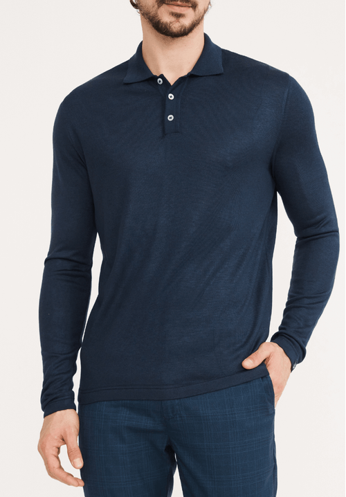 Camiseta Polo Masculina ML Tricot Vibe Marinho