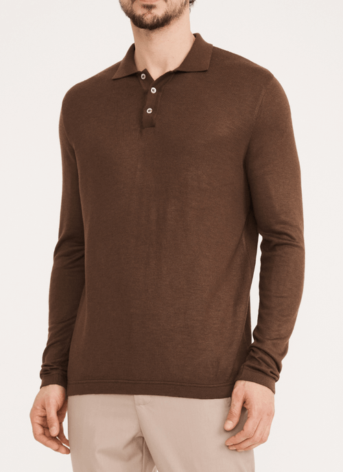 Camiseta Polo Masculina ML Tricot Vibe Marrom