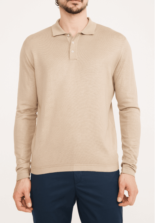 Camiseta Polo Masculina ML Tricot Vibe Caqui
