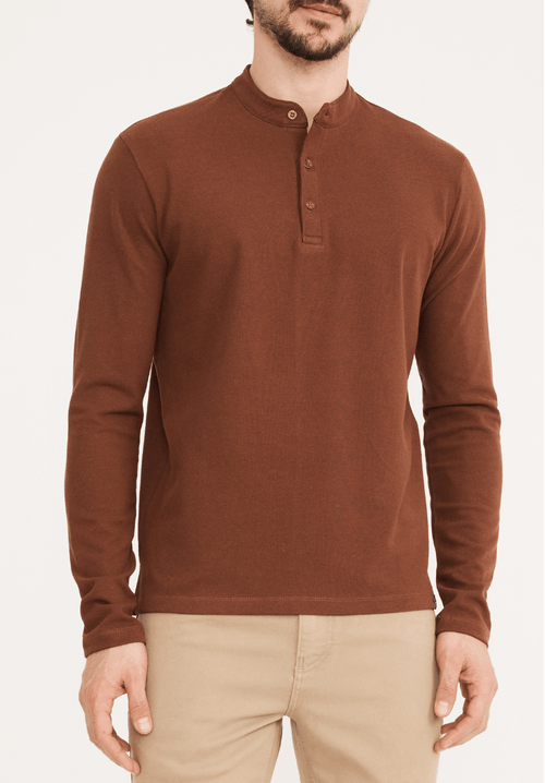 Camiseta Masculina ML Gola Mao Zone Marrom