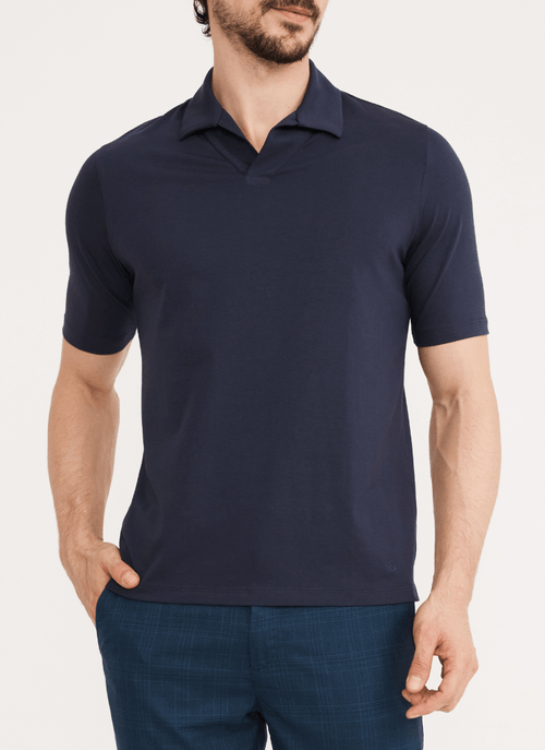 Camiseta Polo Masculina Gola V Recortes Fusion Marinho