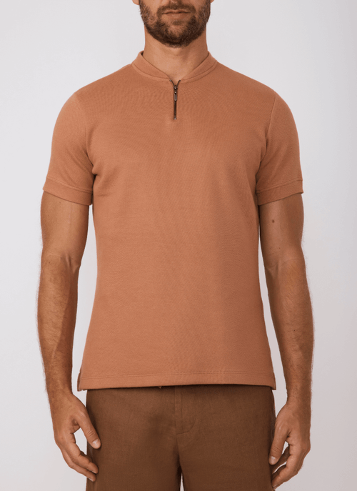 Camiseta Masculina Gola Ziper Terracota
