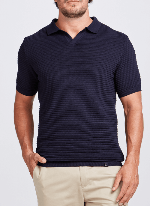Camiseta Masculina Polo Tricot Textura Marinho