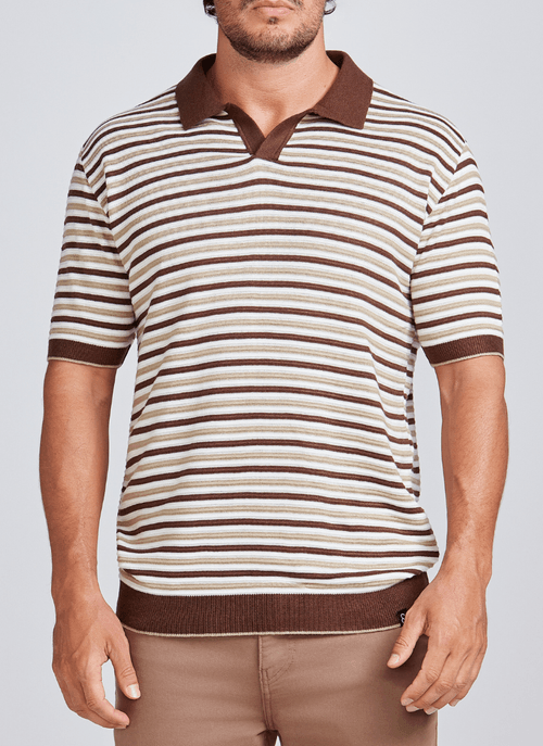 Camiseta Masculina Polo Tricot Listrada Caqui