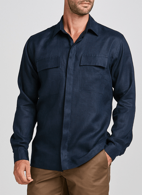Overshirt Masculina Linho Washed Marinho