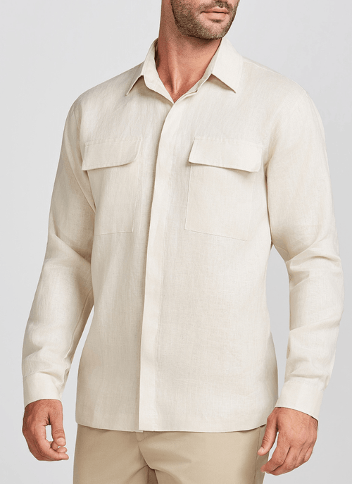 Overshirt Masculina Linho Washed Areia