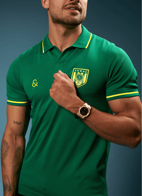 Camiseta Polo Masculina Tricot Brasil Coragem Verde